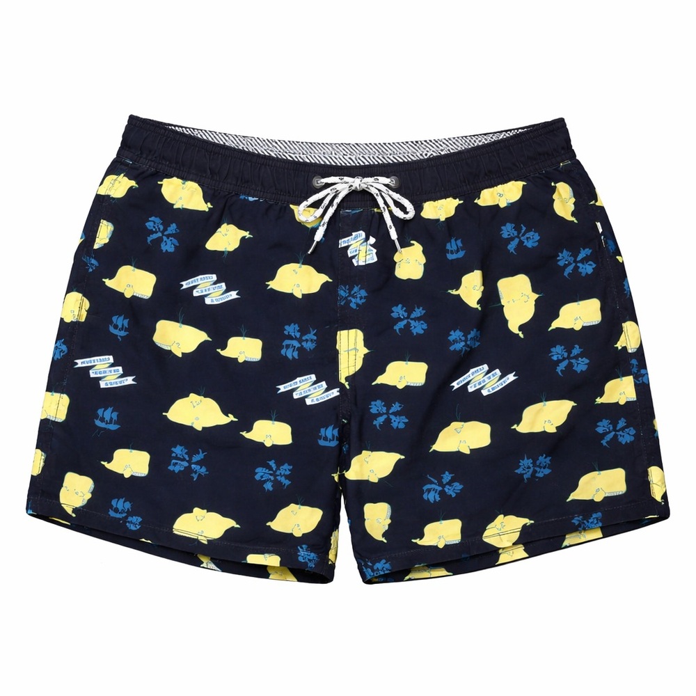 NWT Men’s Small | Party Pants | Black Whale Drawstring Swim Trunks Board Shorts